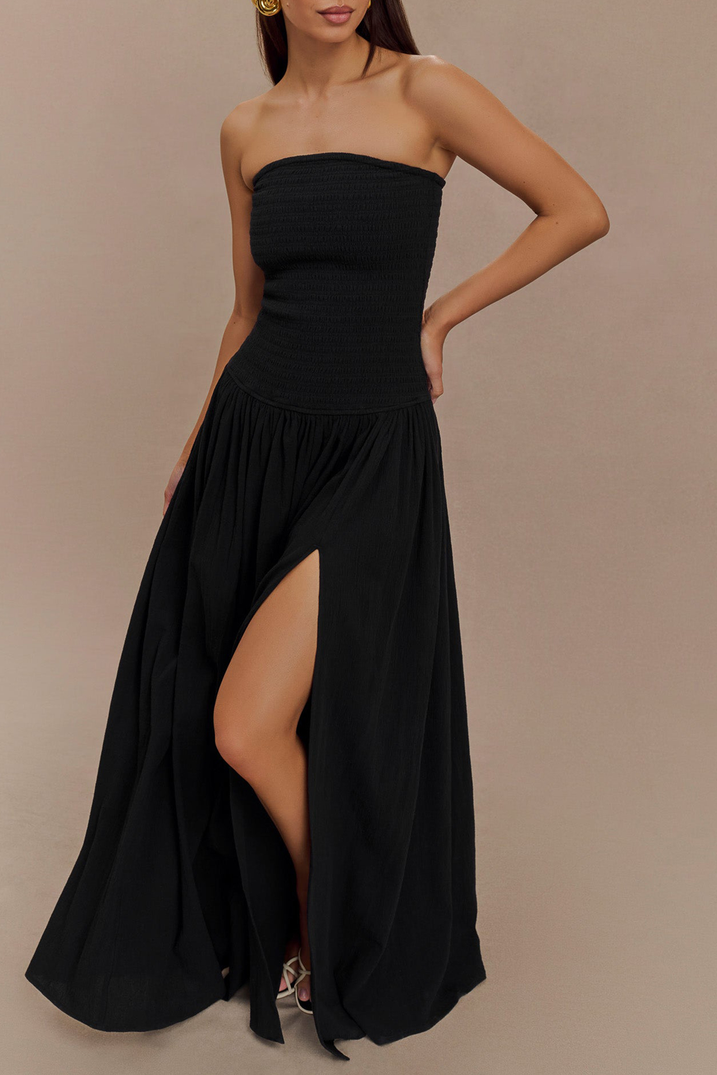 High Neck Shirring Maxi Dress main image 1