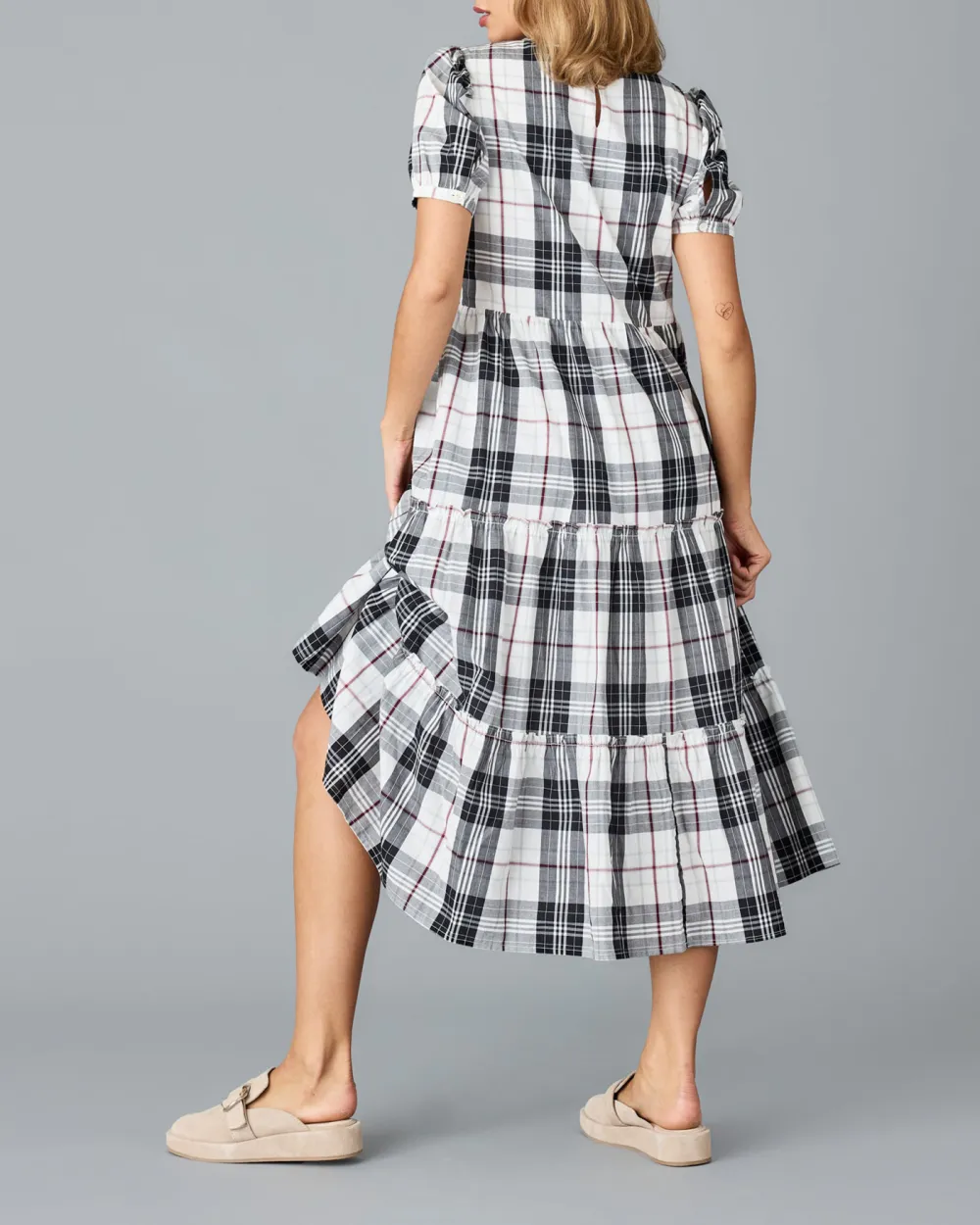 Black And White Plaid Midi Dress
