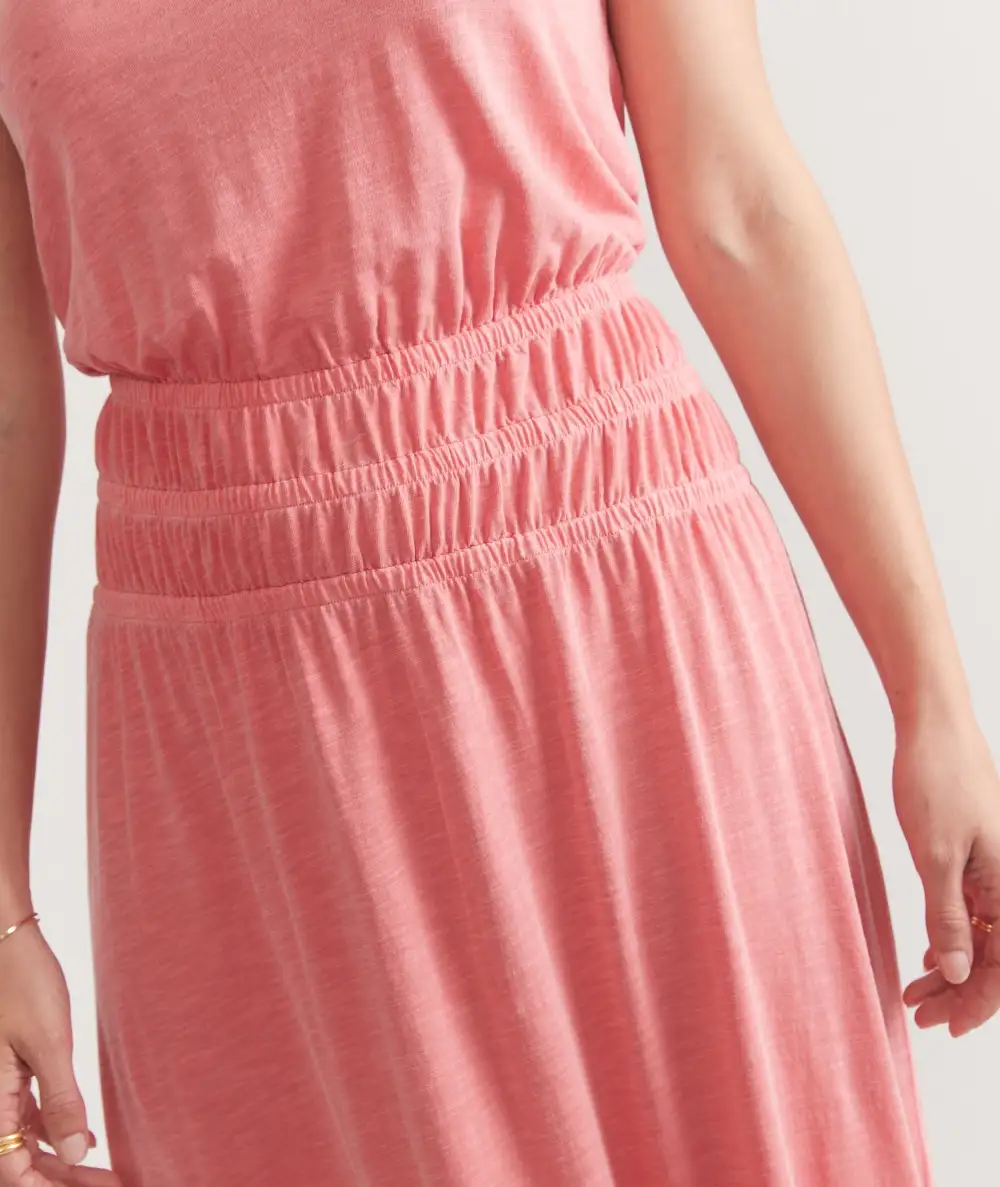 Pink Smocked Waist Midi Dress