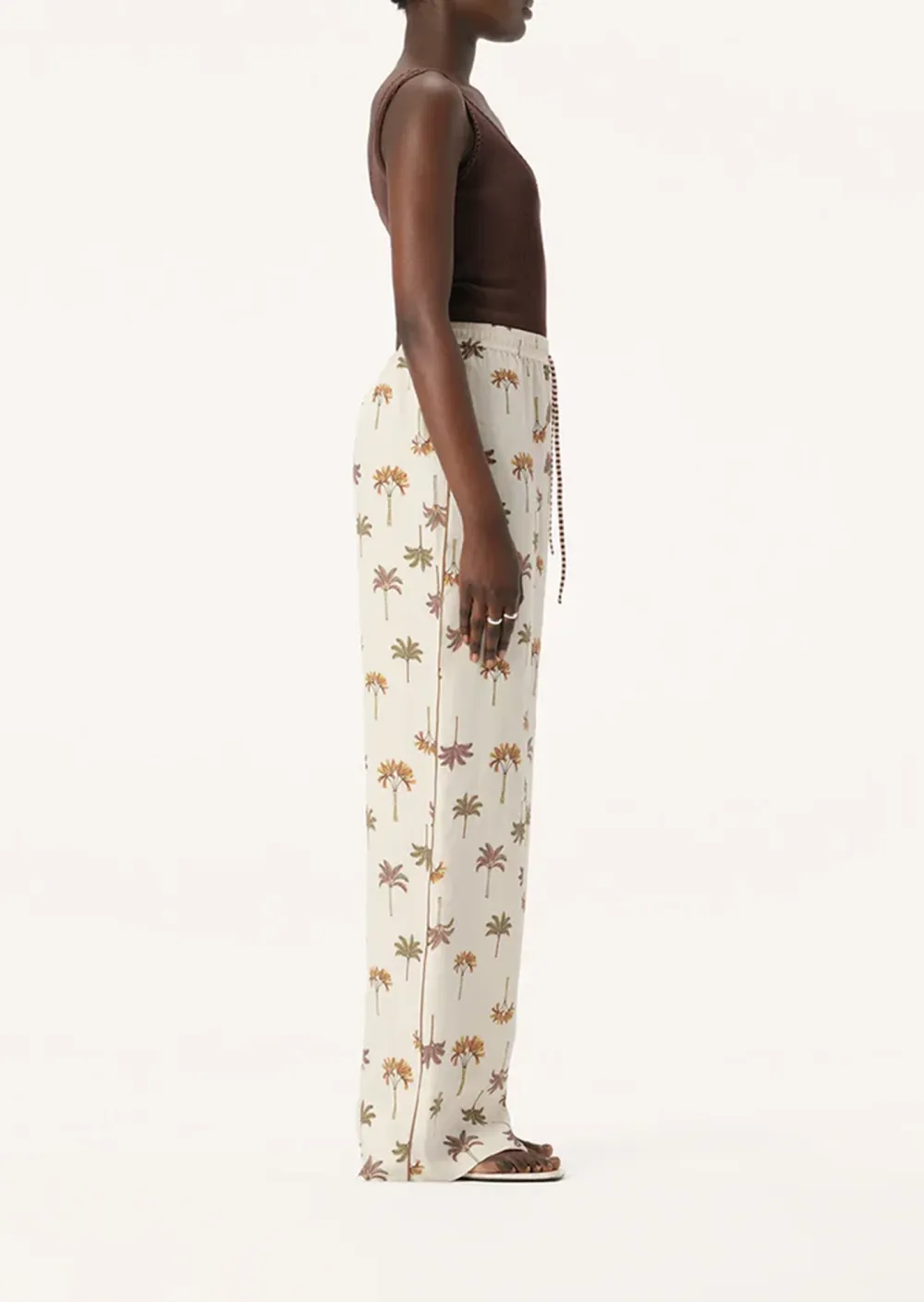 White Printed Wide Leg Pants