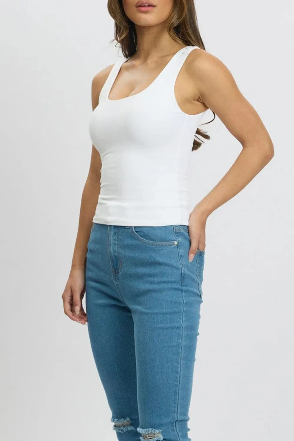 White Supersoft Top U Neck Sleeveless