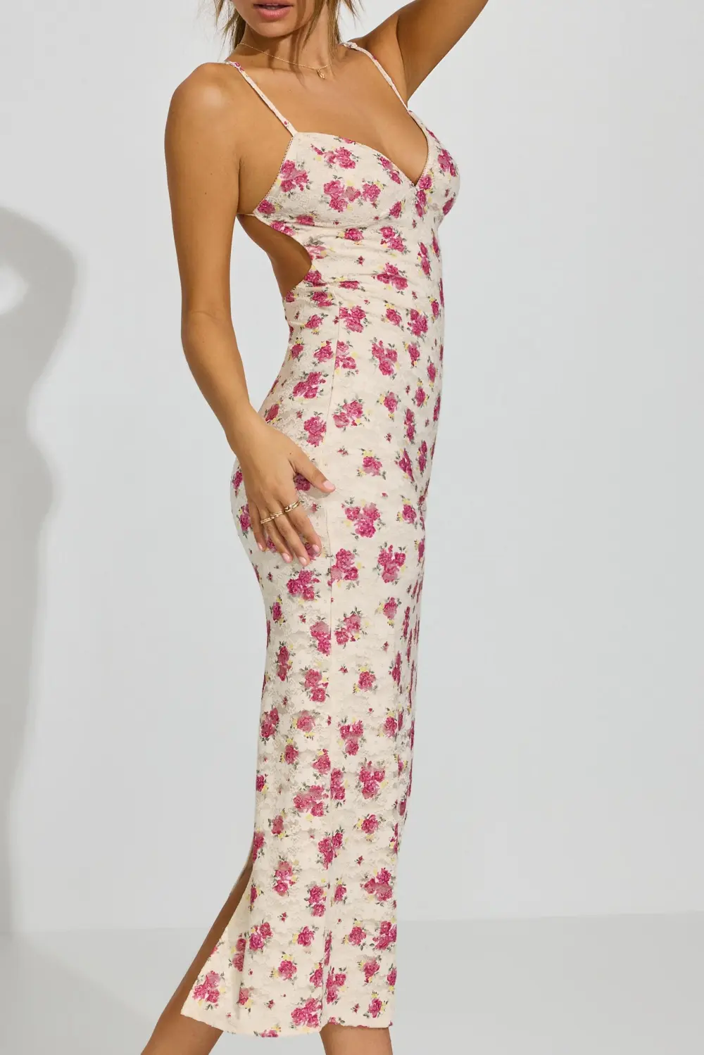 Lace Open Back Floral Maxi Dress