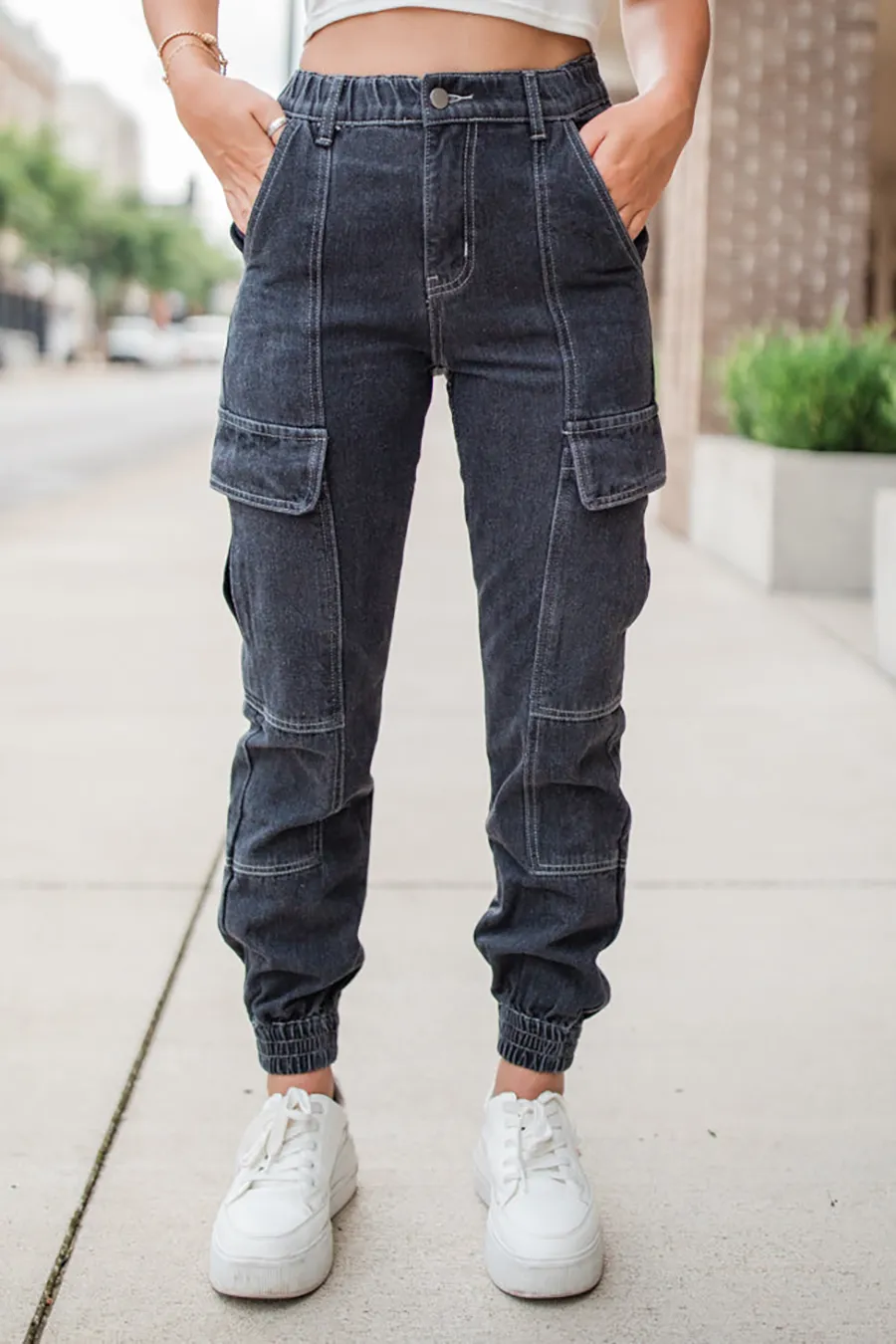 Washed Black Cargo Style Jeans