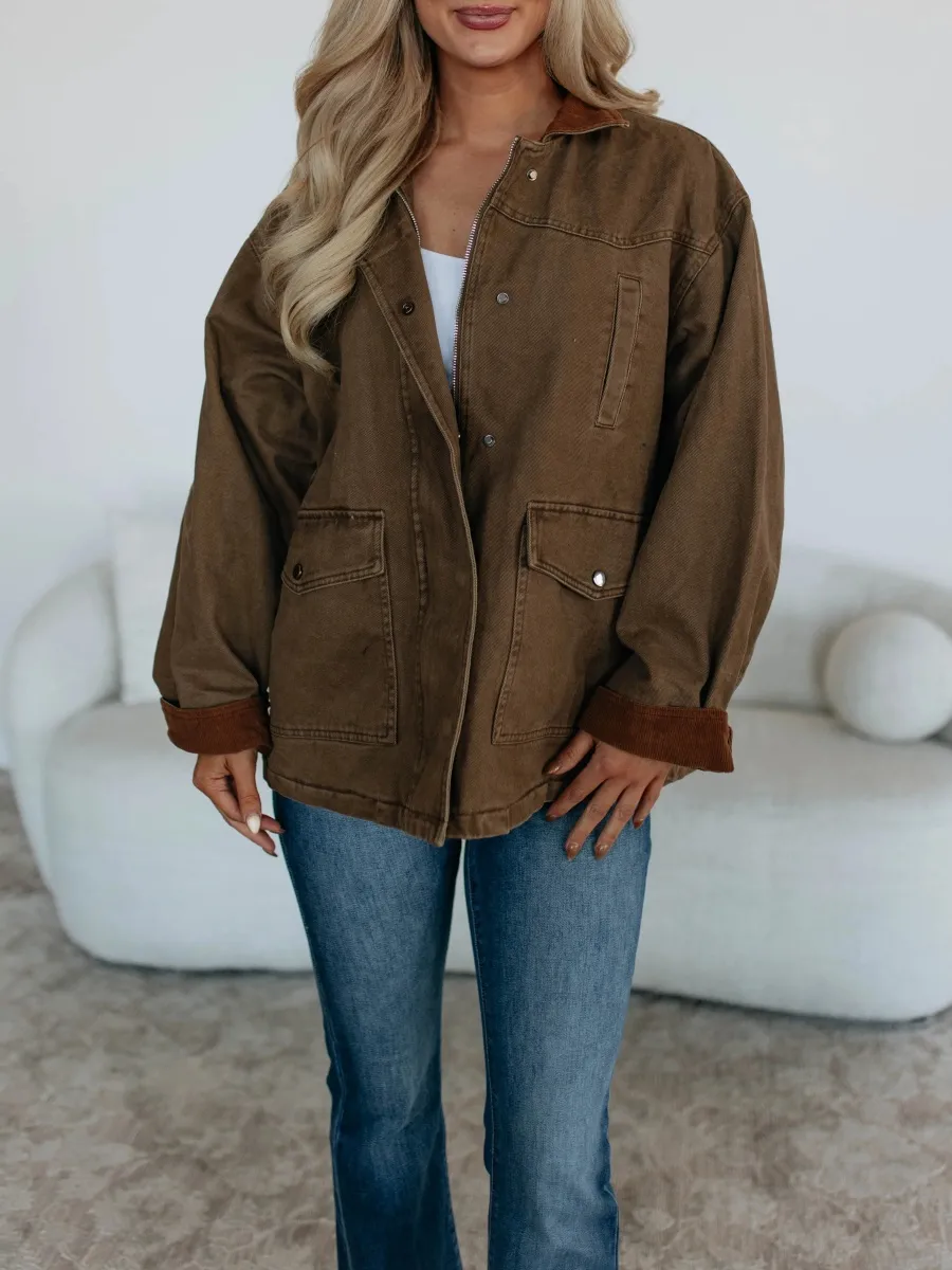 Contrast Collar Zip Up Jacket