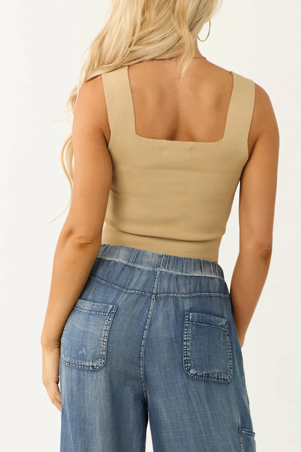 Latte Square Neck Thick Knit Tank Top
