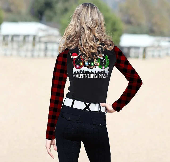 Christmas Women's Riding Style Horse Print Long Sleeve Casual Shirt