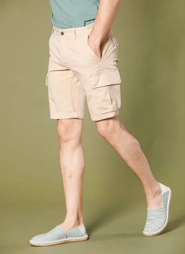Men'S Slim Fit Cotton Light Khaki Shorts