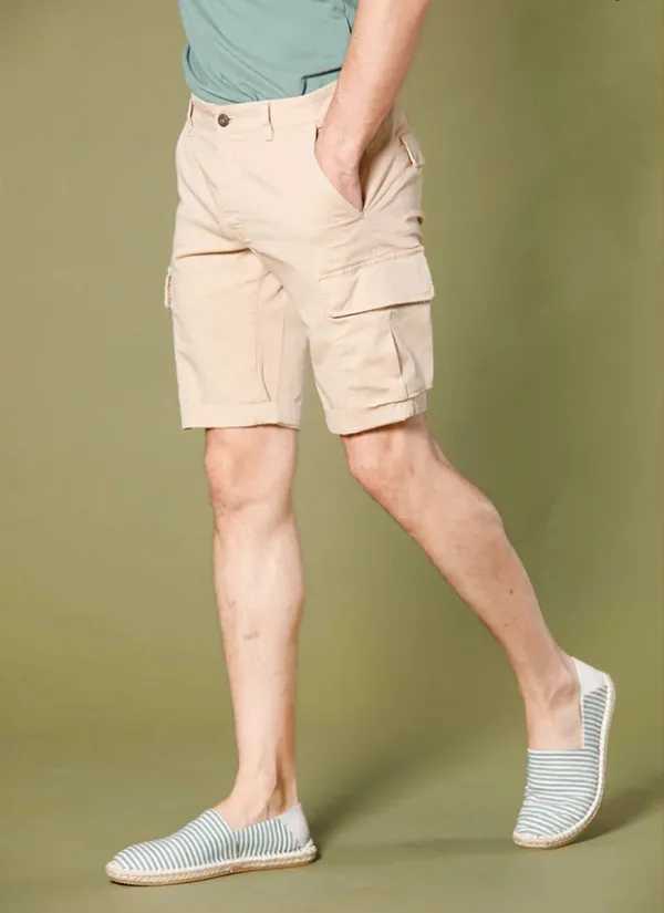 Men'S Slim Fit Cotton Light Khaki Shorts