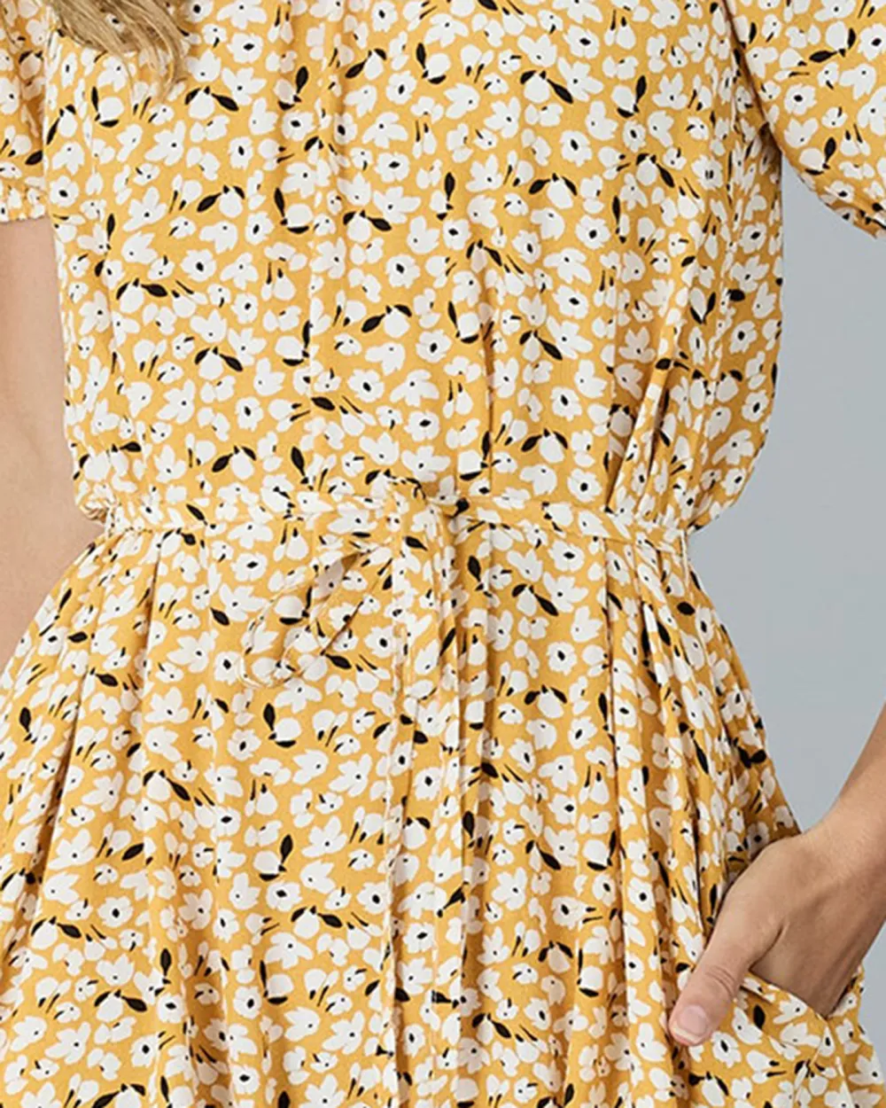 Yellow Floral Print Midi Dress