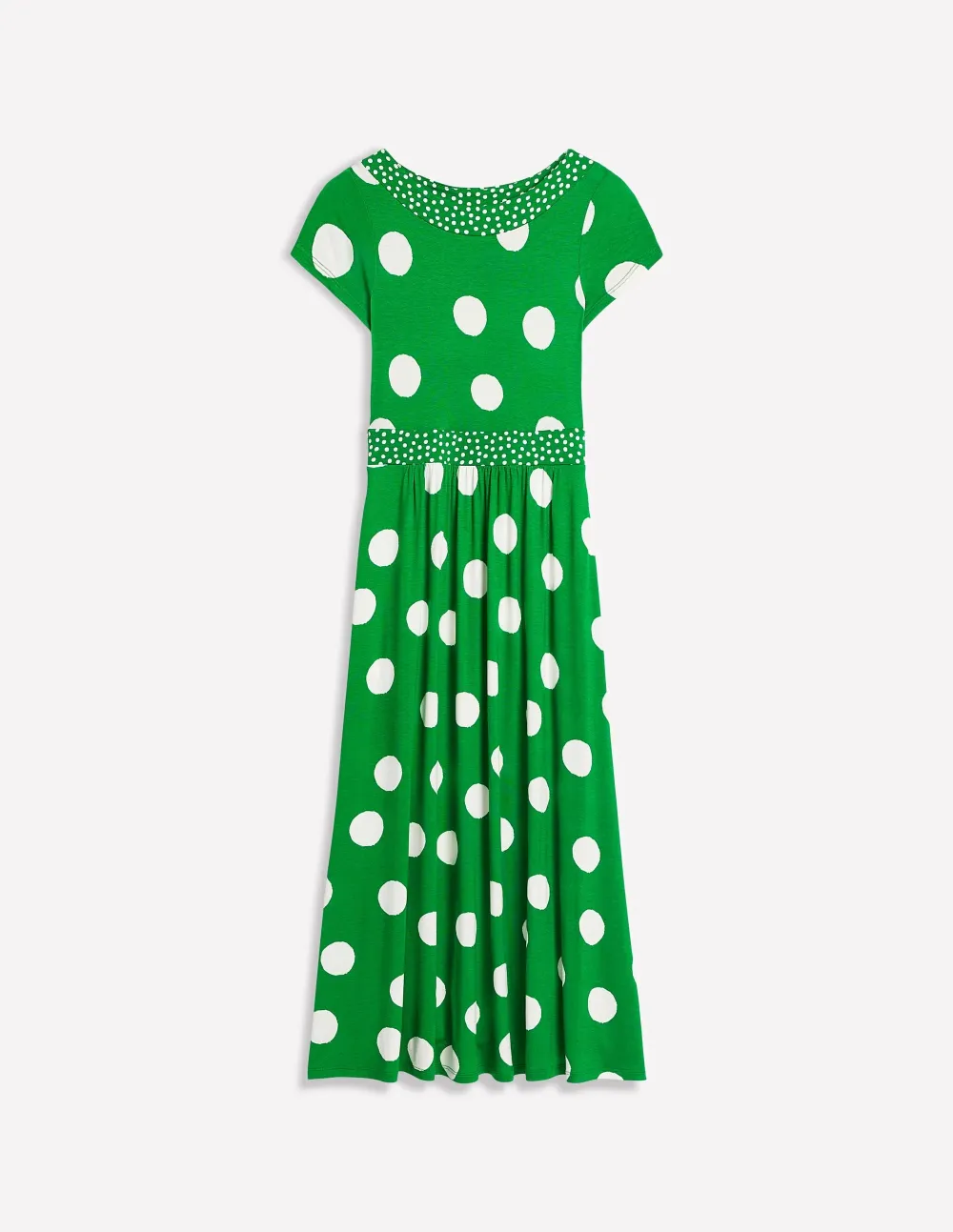 Green Polka - Dot Short - Sleeve Midi Dress