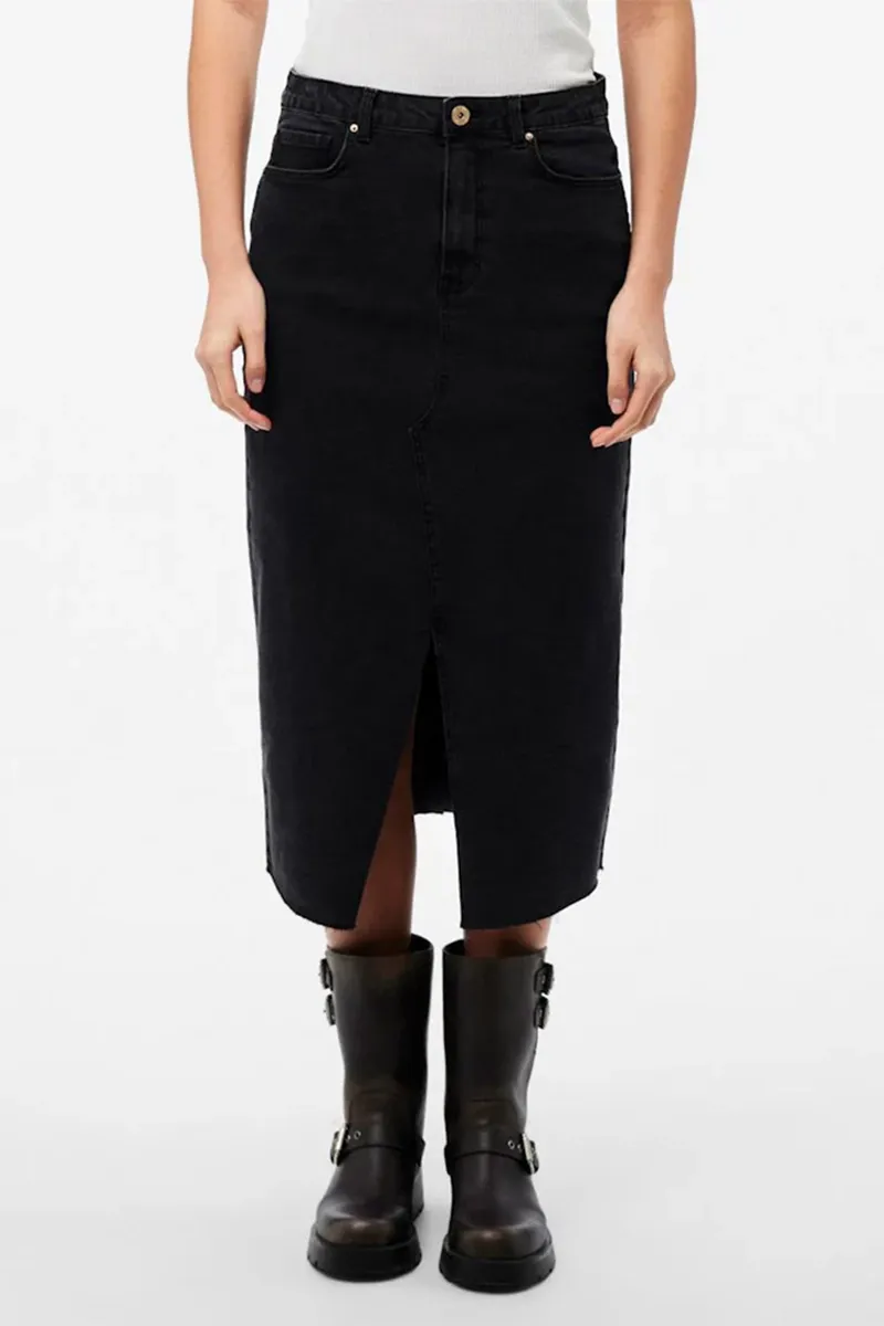 High Waisted Slit Hem Midi Skirts