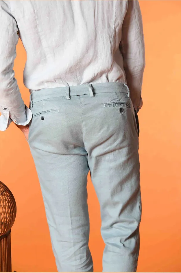 Men's Light Blue Cotton Casual Twill Regular Fit Trousers