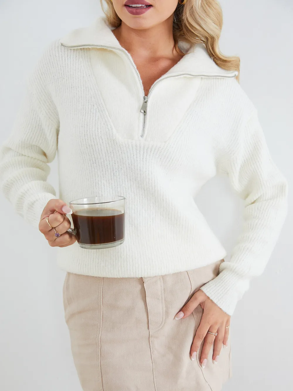 White Casual Style Long Sleeves Knit