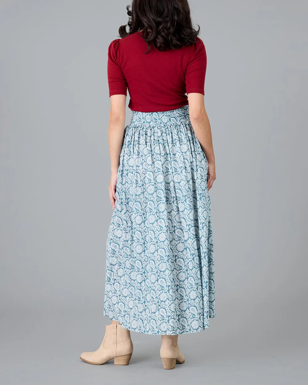 Light Blue Patterned Maxi Skirt
