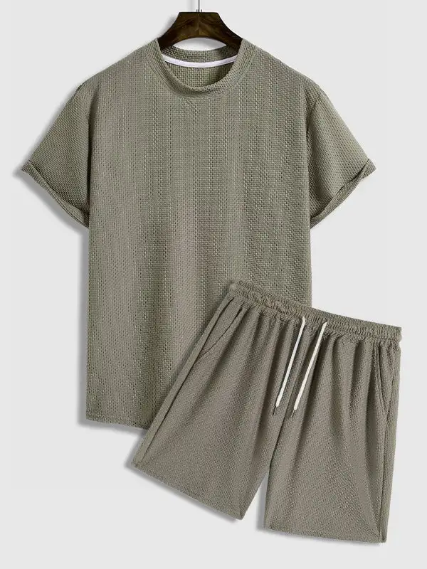 Men'S Comfortable Textured T-Shirt Casual Shorts Set