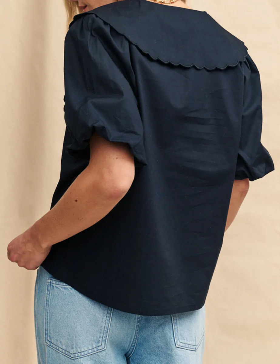 V-neck Black Short Sleeve Blouse
