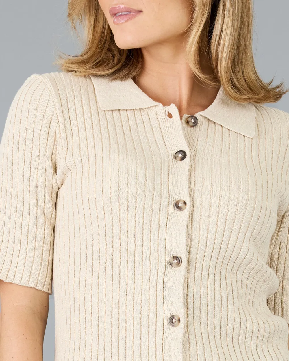Cream Colored Button Up Knit Top
