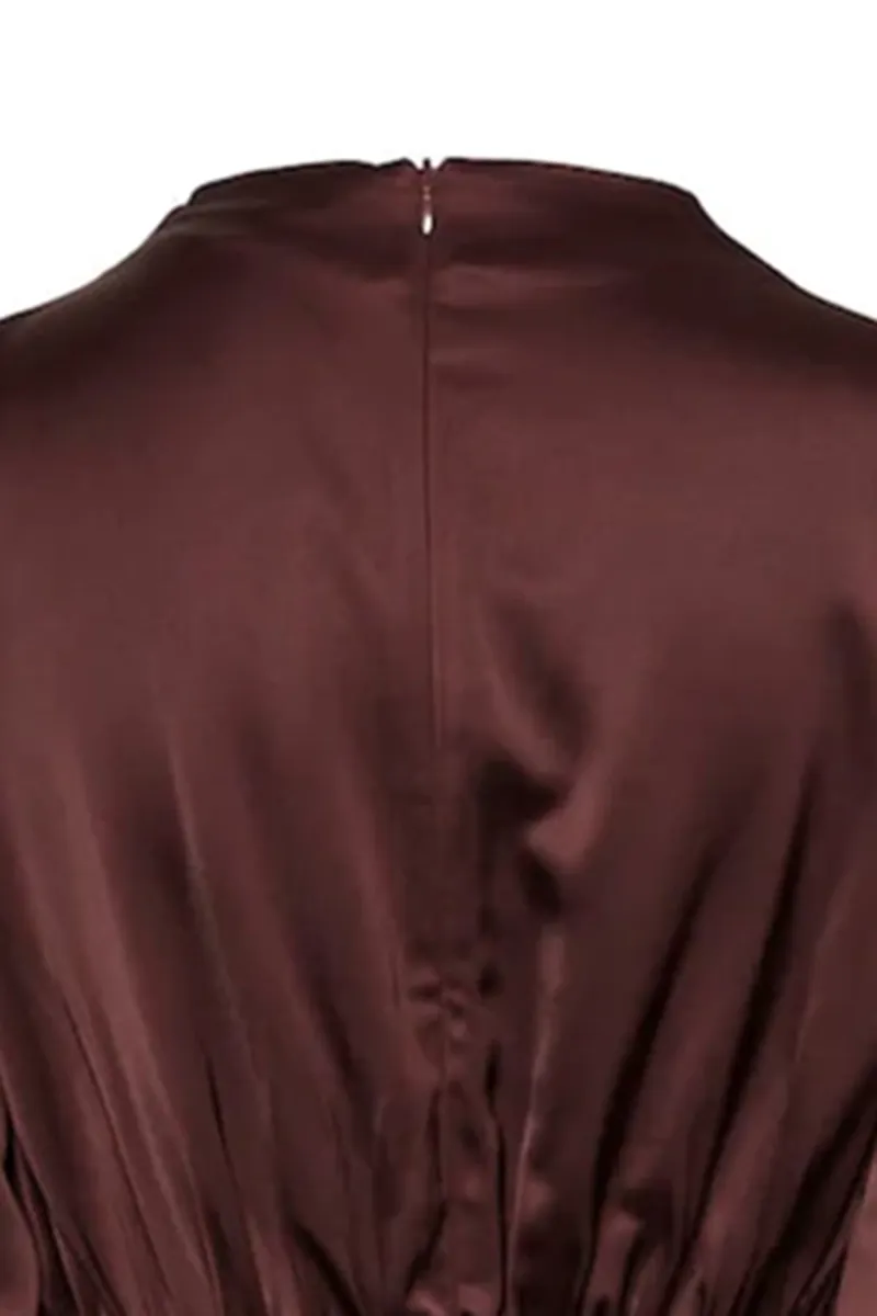 Draped Cowl Neck Long Sleeve Mini Dresses