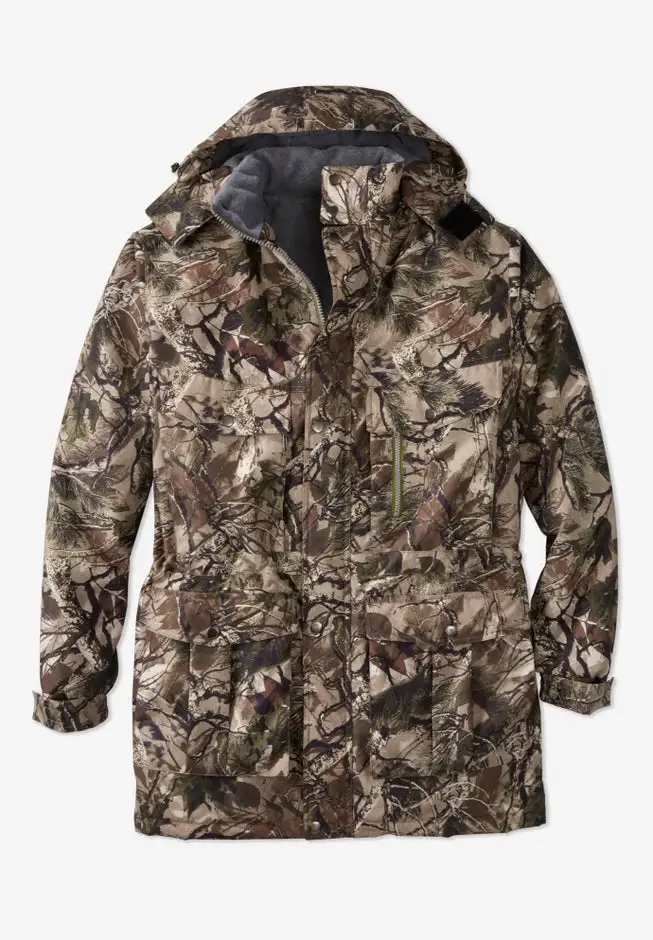 Fleece-Lined Parka with Detachable Hood and 6 Pockets
