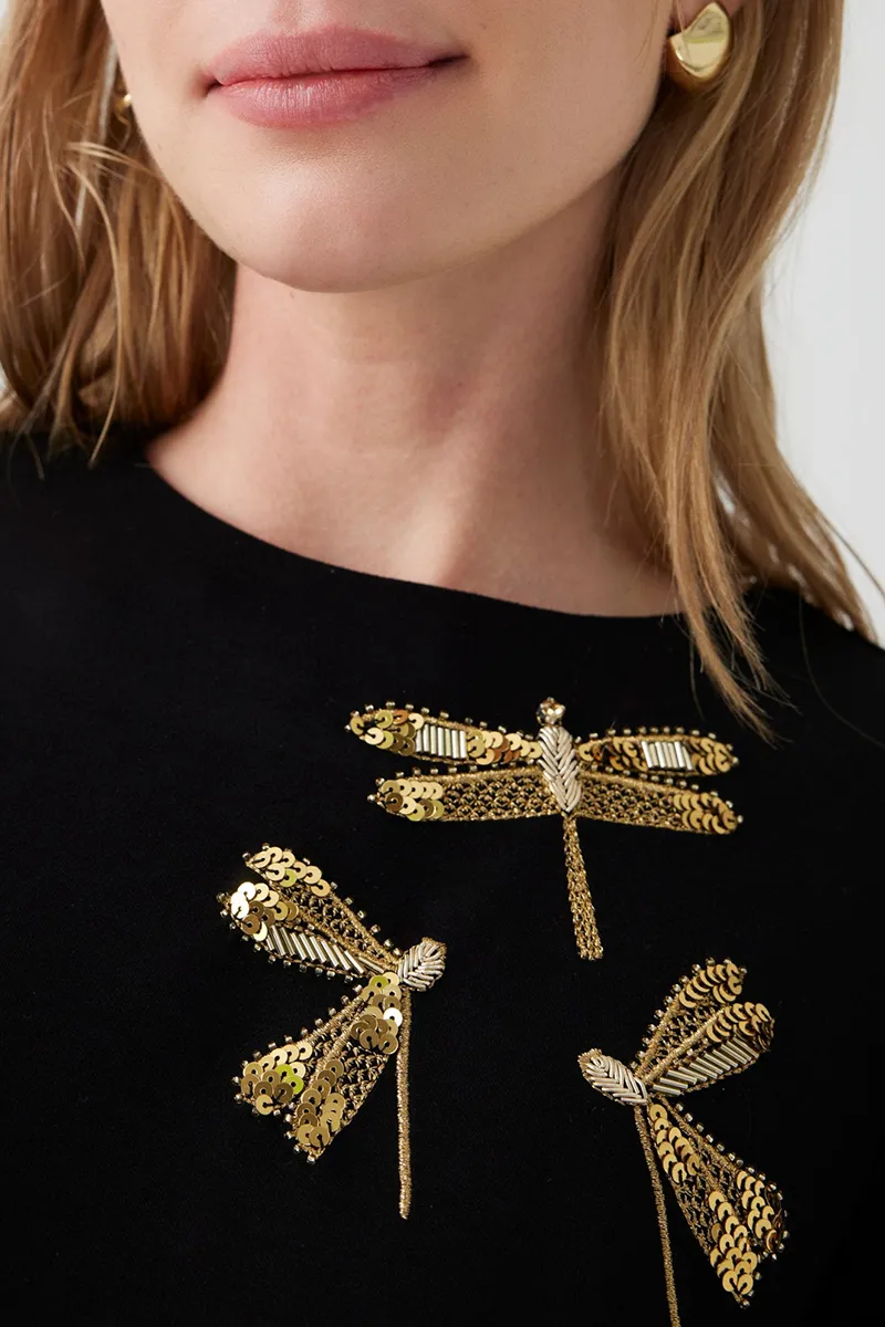 Dragonfly Embellished Ruffle Hem Dresses