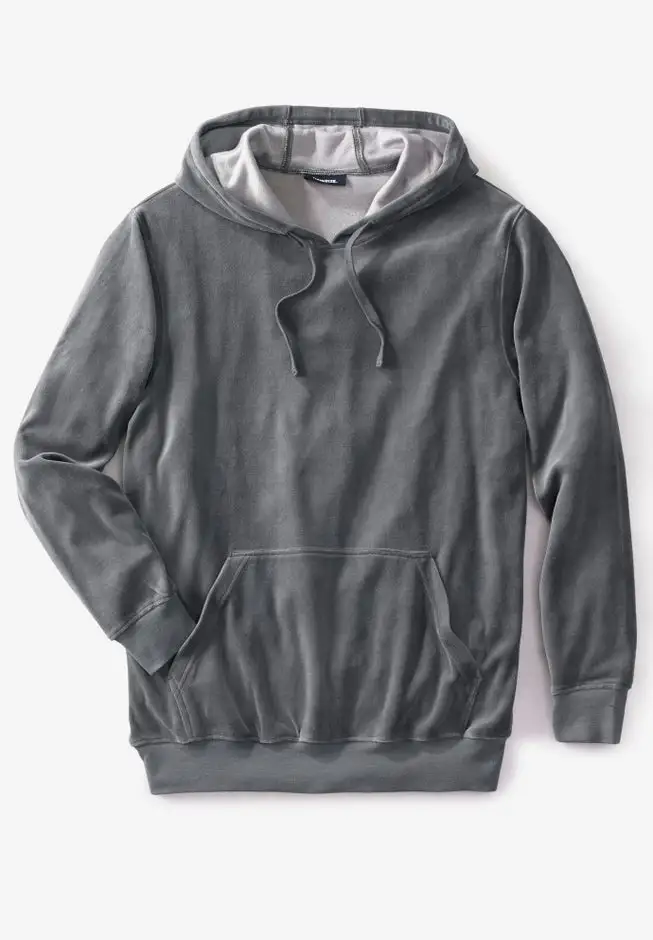 Velour Long-Sleeve Pullover Hoodie