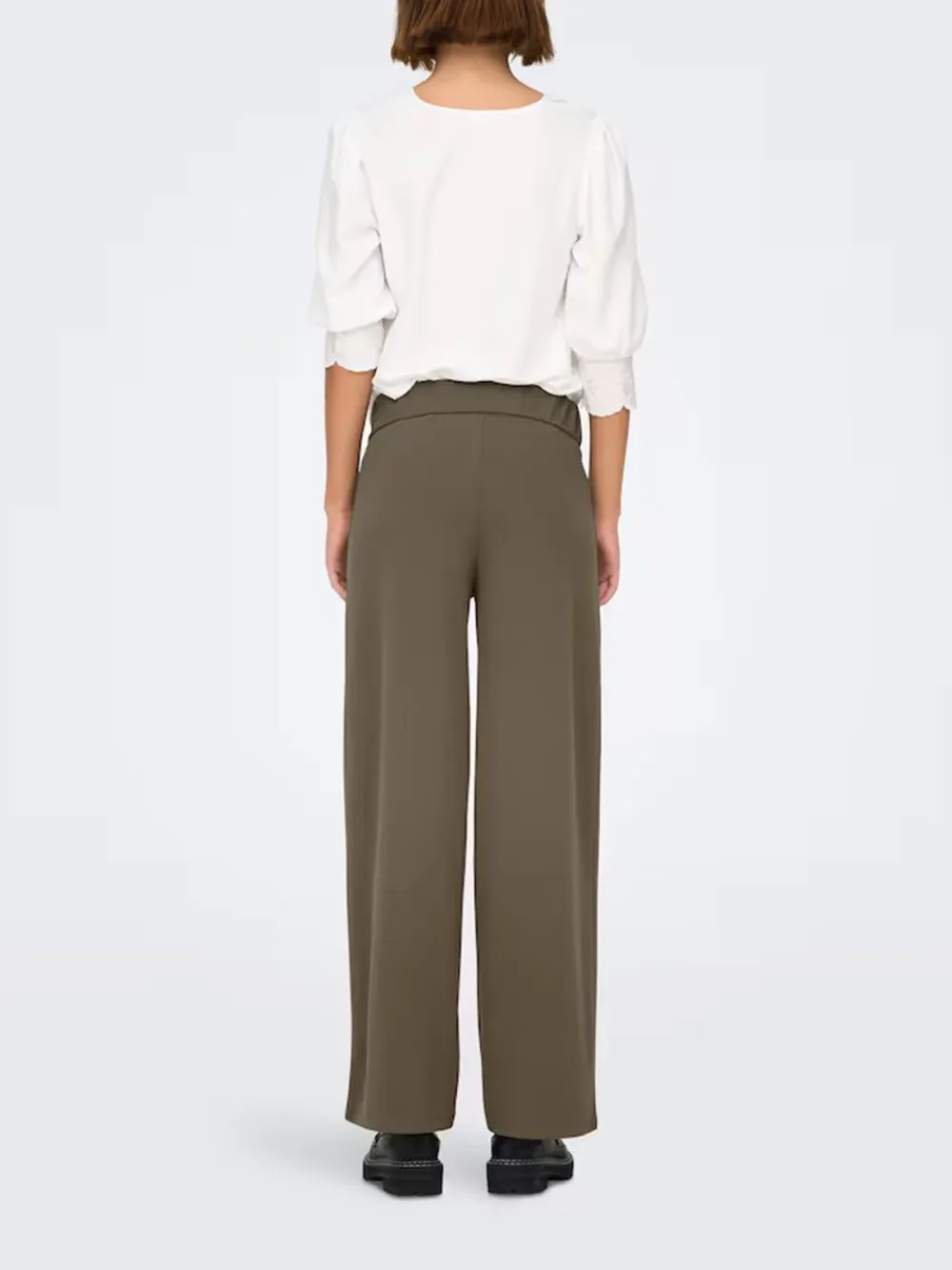 Wide-Leg Smooth Fabric Casual Style Pants
