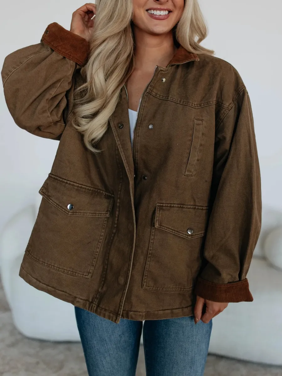 Contrast Collar Zip Up Jacket