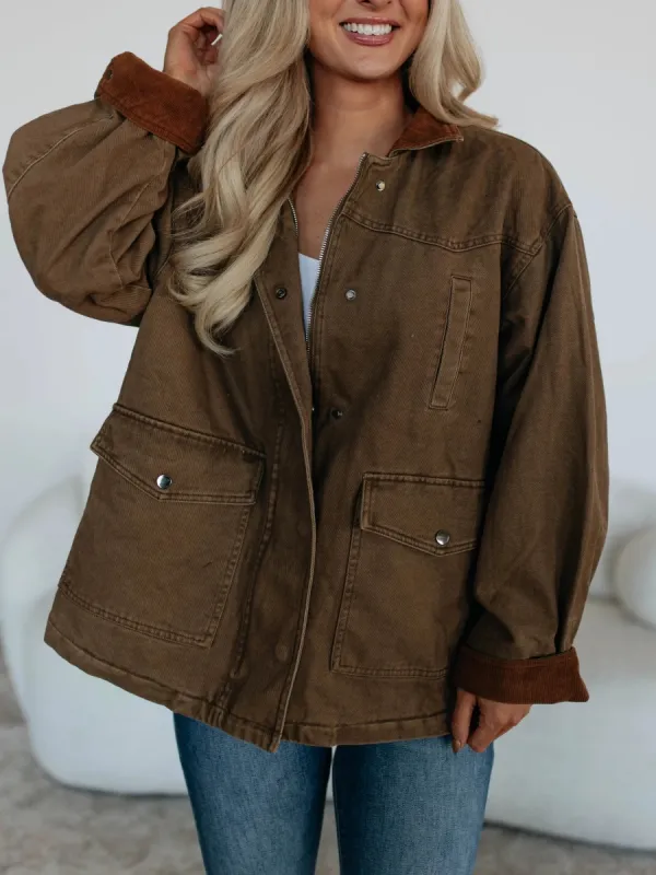 Contrast Collar Zip Up Jacket