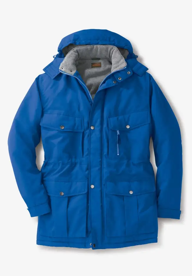 Fleece-Lined Parka with Detachable Hood and 6 Pockets