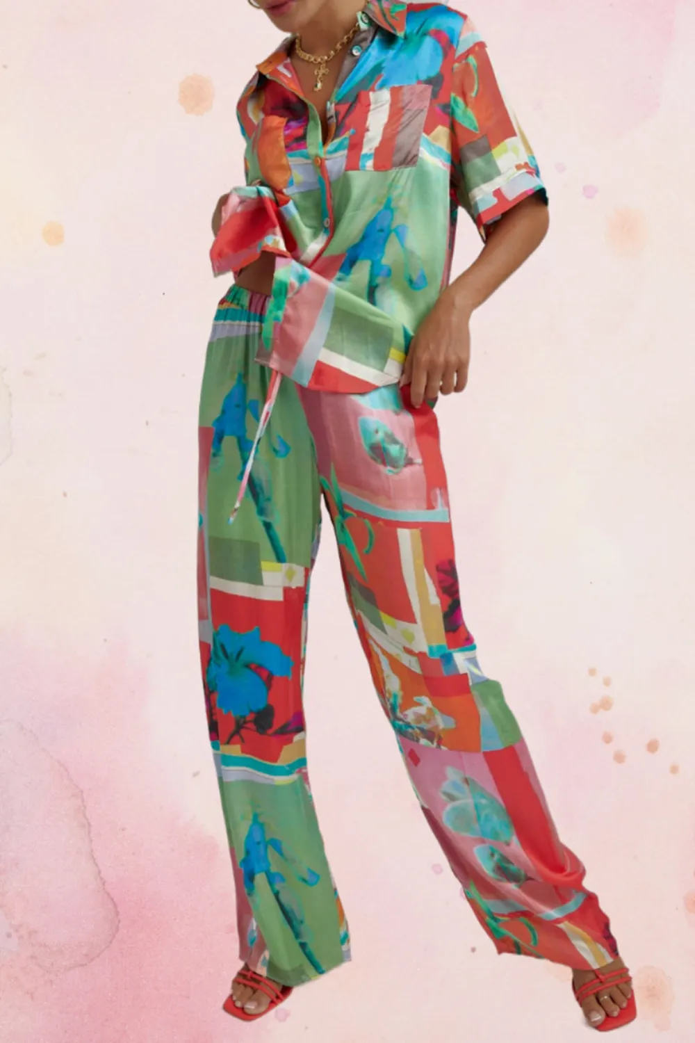 Unique Art Patchwork Pattern Straight  Pants