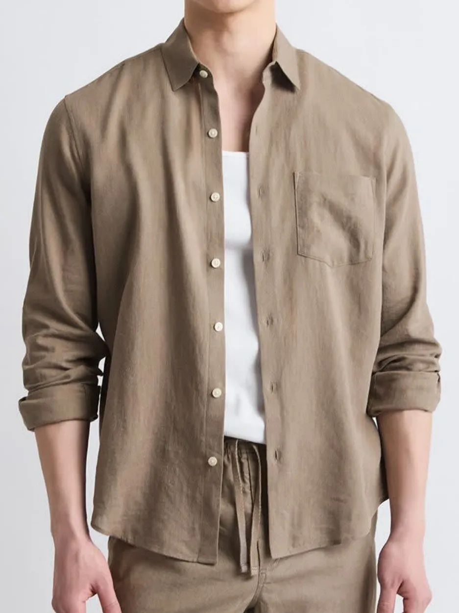 Khaki Long Sleeve Button Down Shirt With Pocket