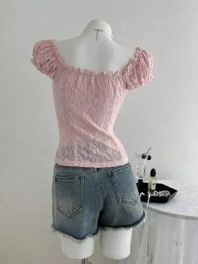 Textured Jacquard Puff Sleeve Tee