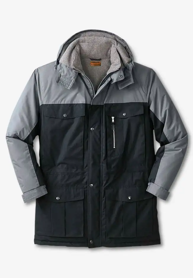 Fleece-Lined Parka with Detachable Hood and 6 Pockets