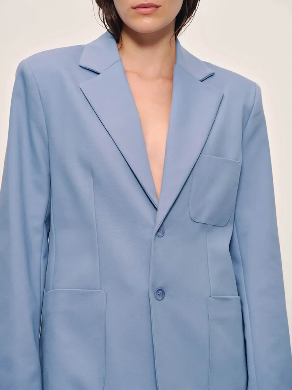 Plain Colored Lapel Collar Blazer