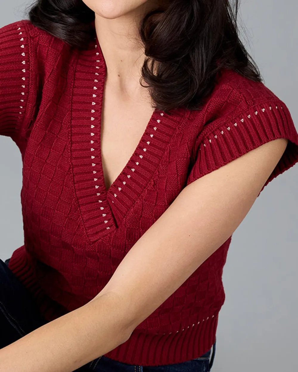 Burgundy Cut Out Knitted Top