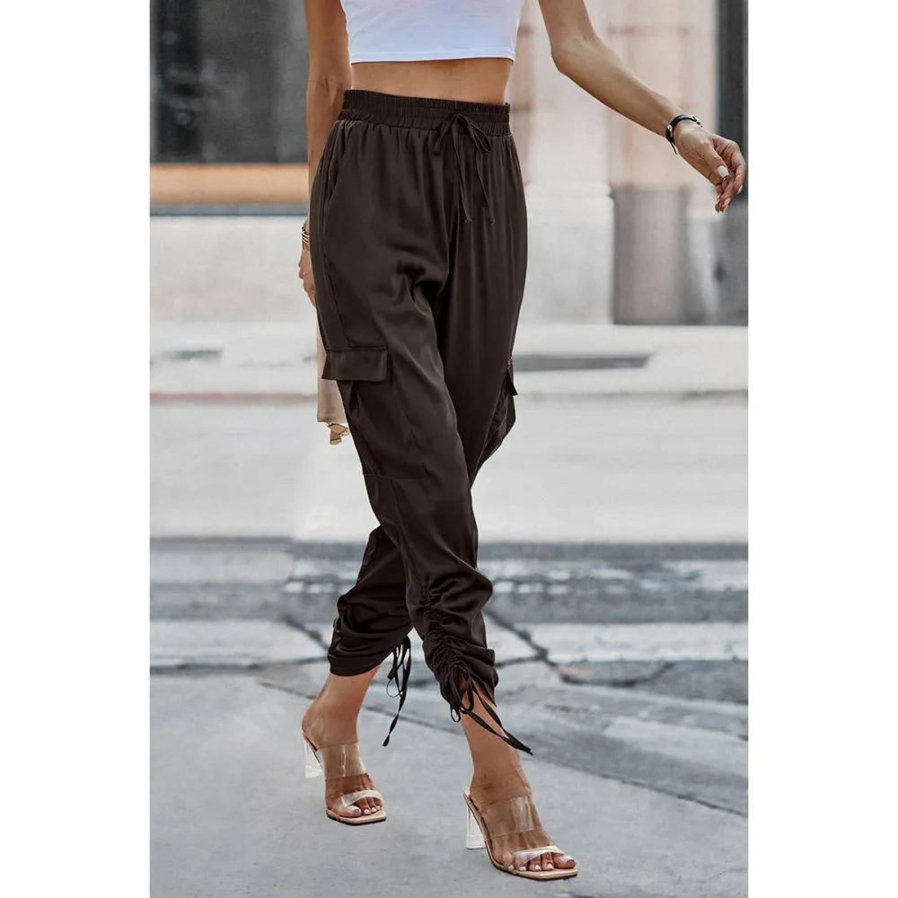 Drawstring Hem Flap Pocket Side Stacked Pants