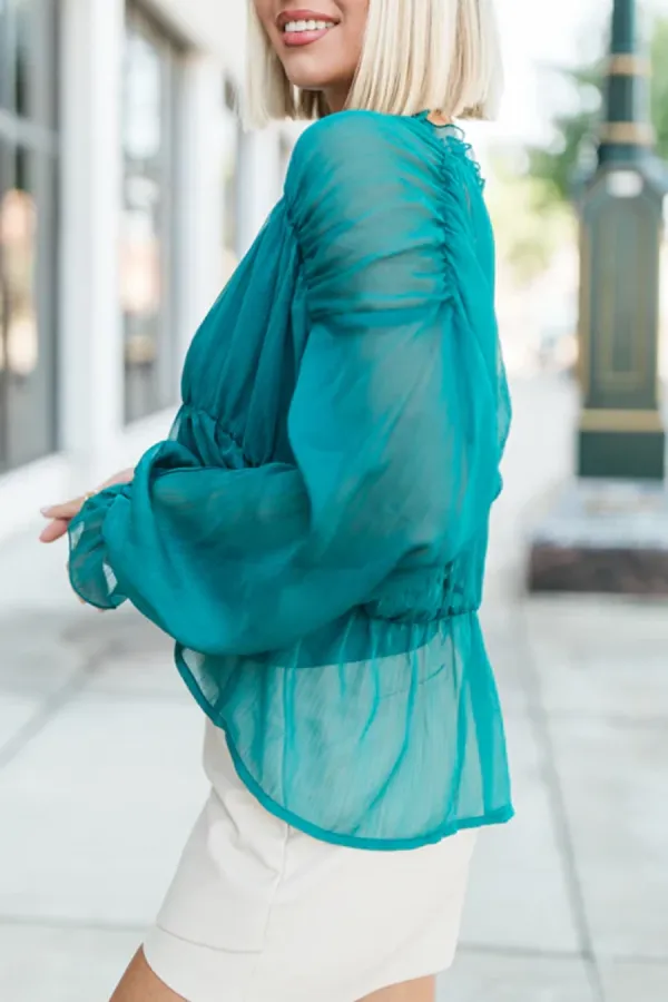 Jade Sheer Ruched Blouse