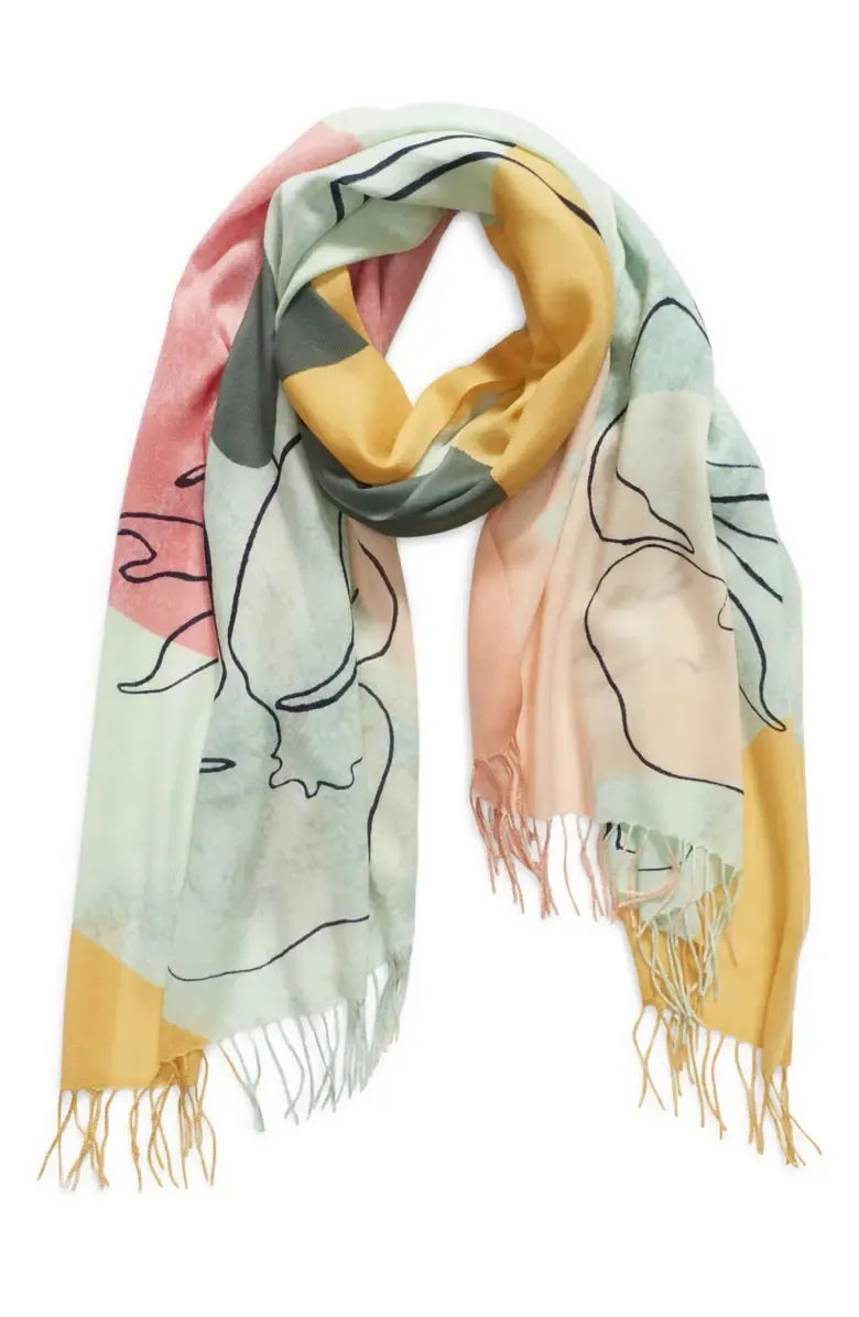 Printed Wool & Cashmere Wrap Scarf