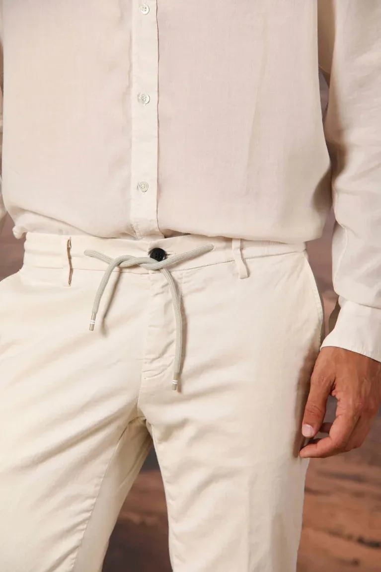 Men's Gray Cotton Linen Twill Elastic Waist Slim Fit Jogging Pants