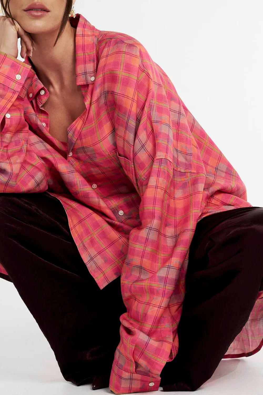 Simple Commuting Loose Plaid Drawstring Pants