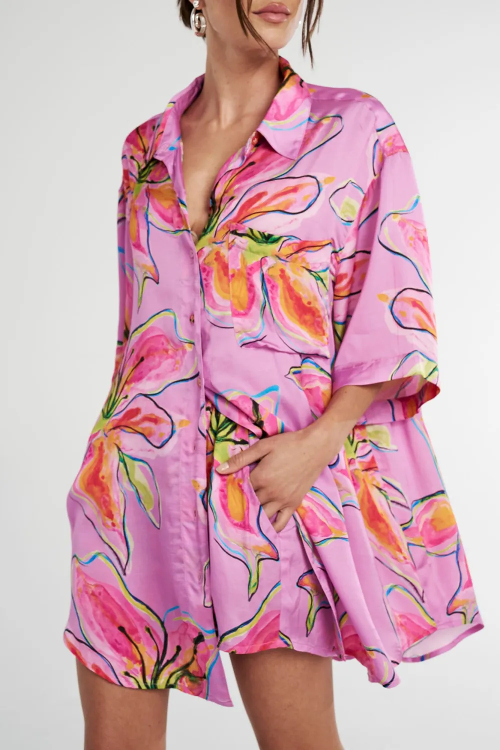 Lazy Vacation Style Lilac Lily Long-Sleeved Shirt