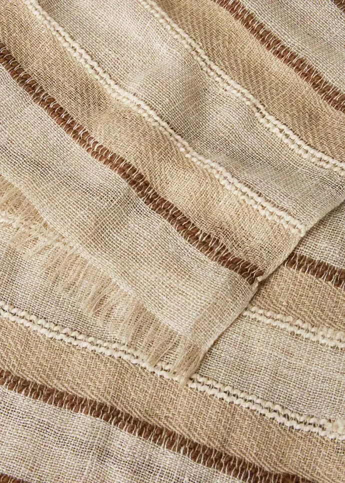 Beige Striped Woven Casual Scarf