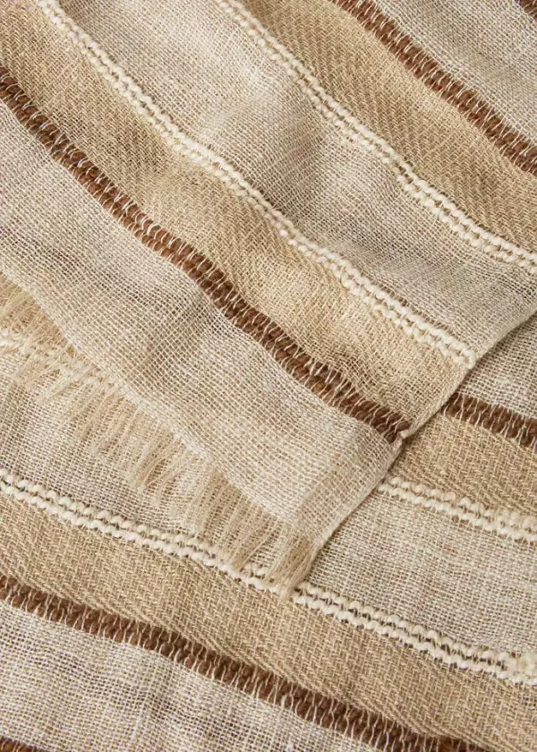 Beige Striped Woven Casual Scarf
