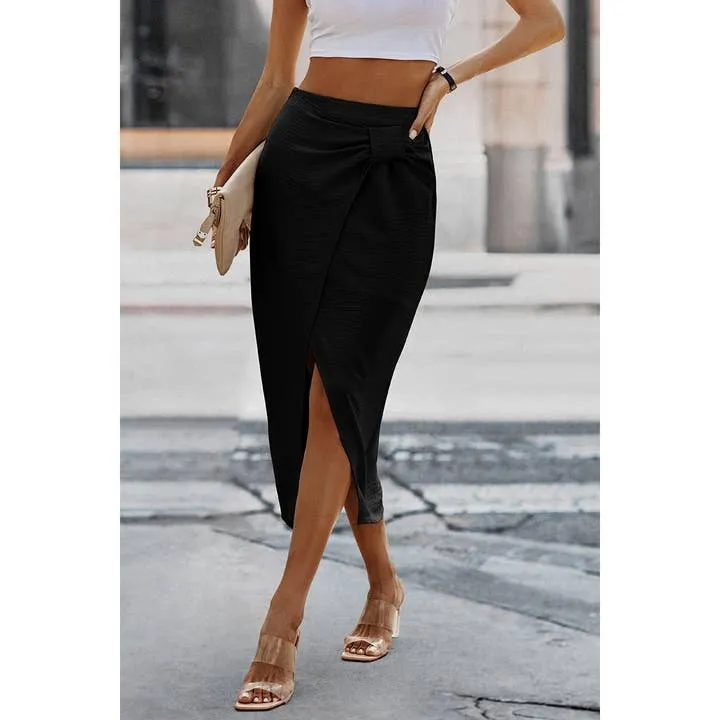 Twist Wrap Wrap Midi Skirt
