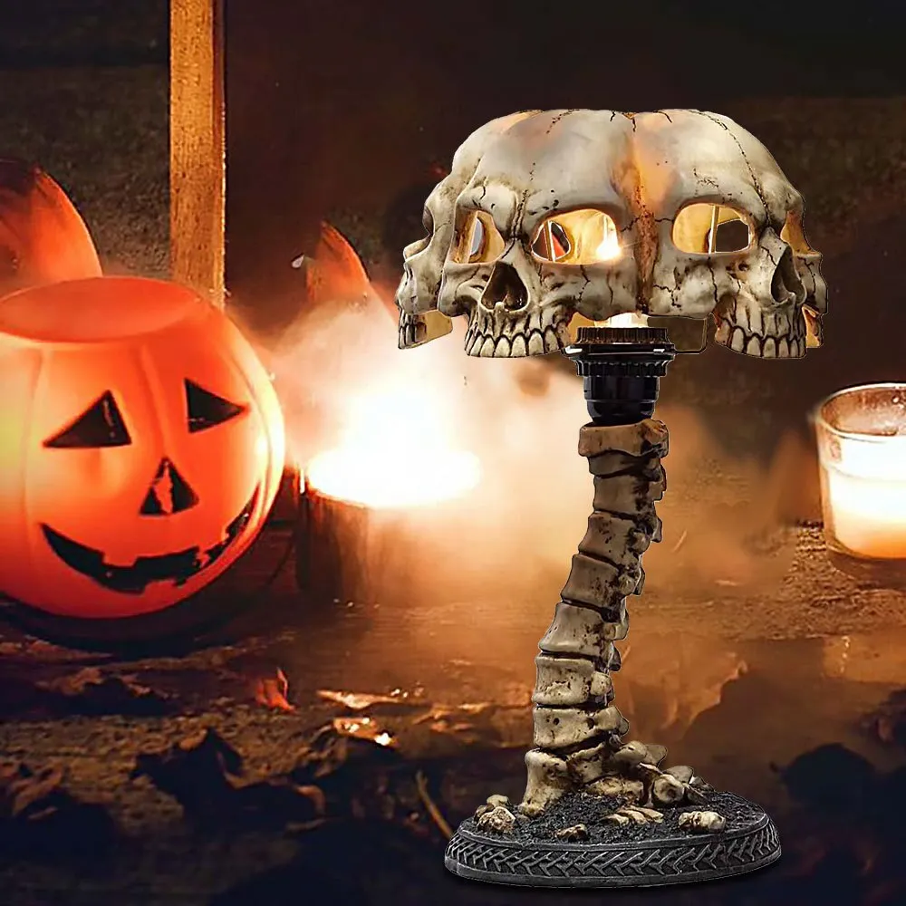Halloween Luminous Skull Night Light Creative Resin Skull Table Lamp Home Office Decor Desktop Ornament Halloween Party Decora