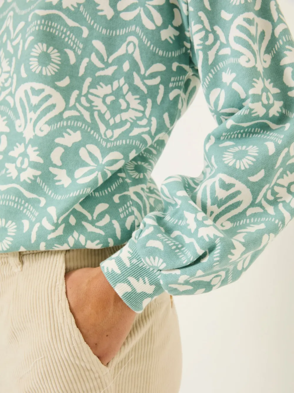 Green Printed Crew Neck Sweatshirt