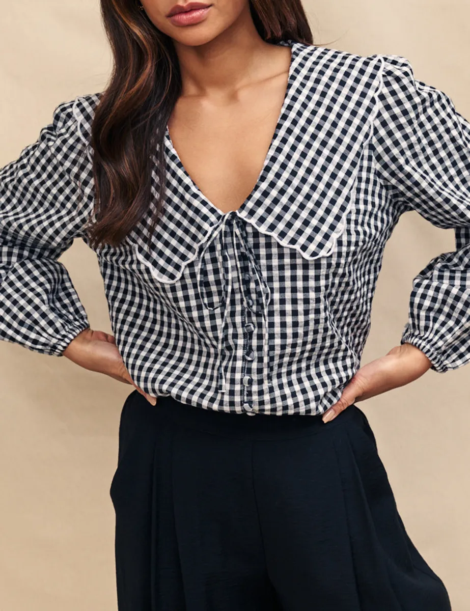 Black Gingham Long Sleeve Blouse