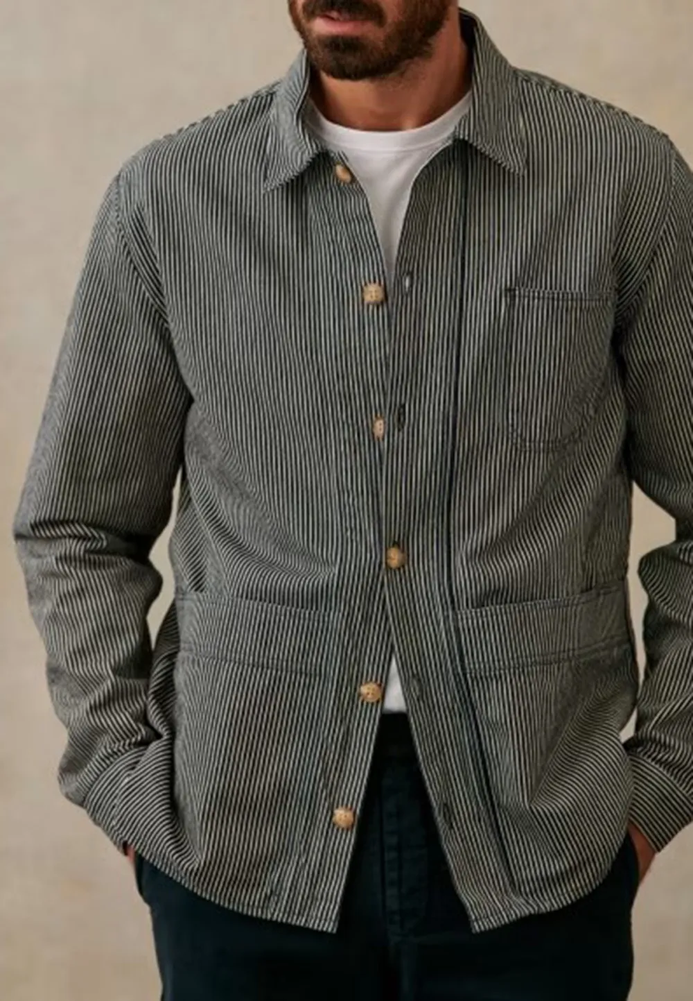 Jacket-Rayures Marine Ecru