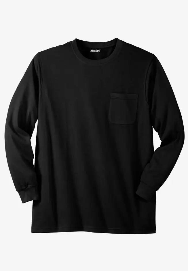 Shrink-Less™ Lightweight Long-Sleeve Crewneck Pocket T-Shirt