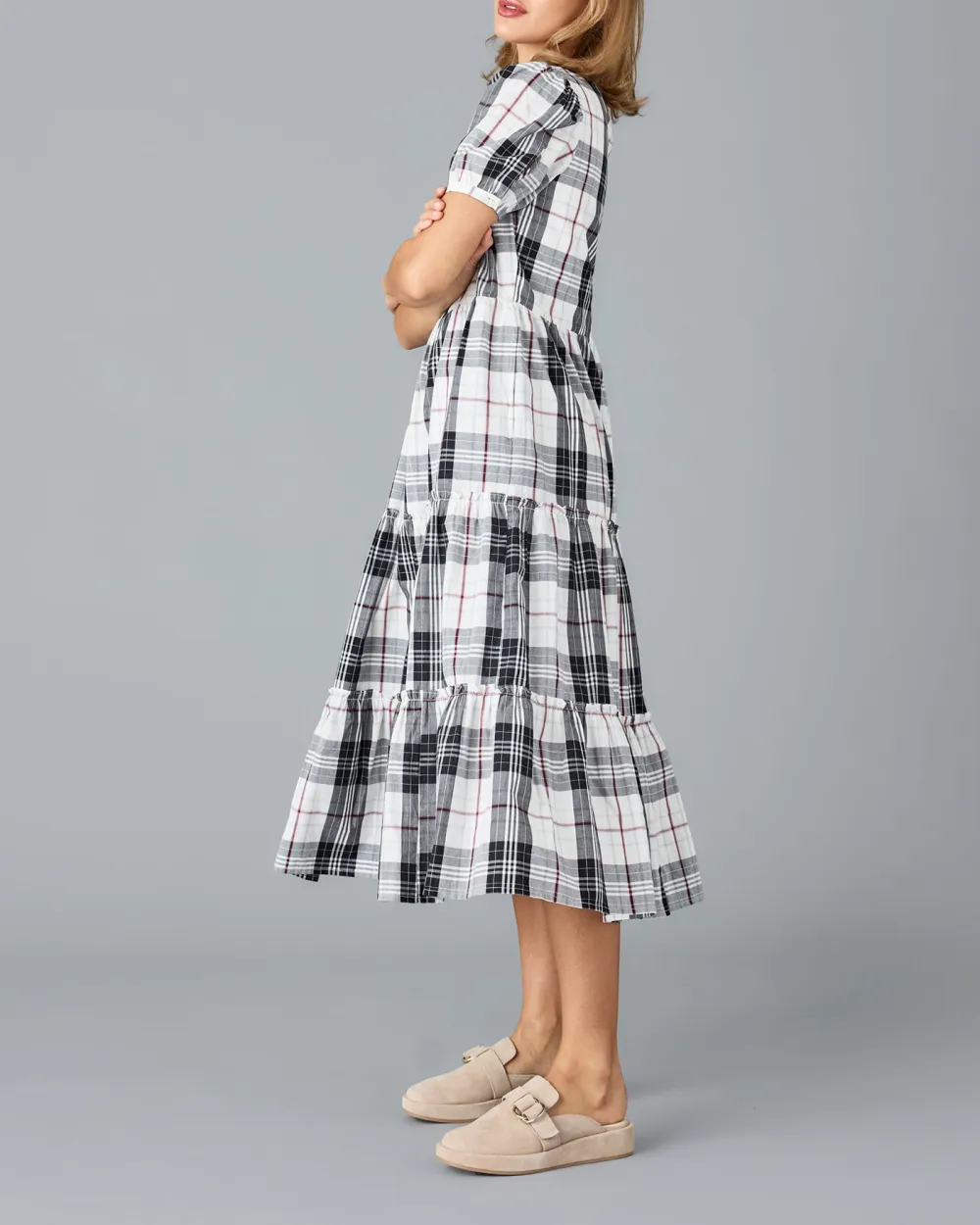 Black And White Plaid Midi Dress